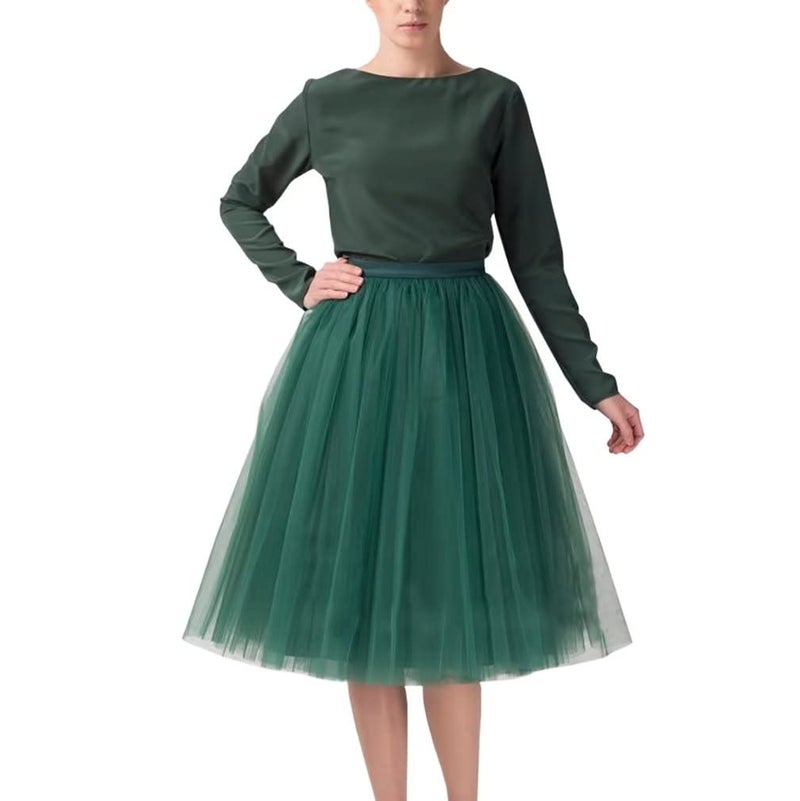 WDPL Wedding Planning Women's A Line Short Knee Length Tutu Tulle Prom Party Skirt Medium Green - Image 1
